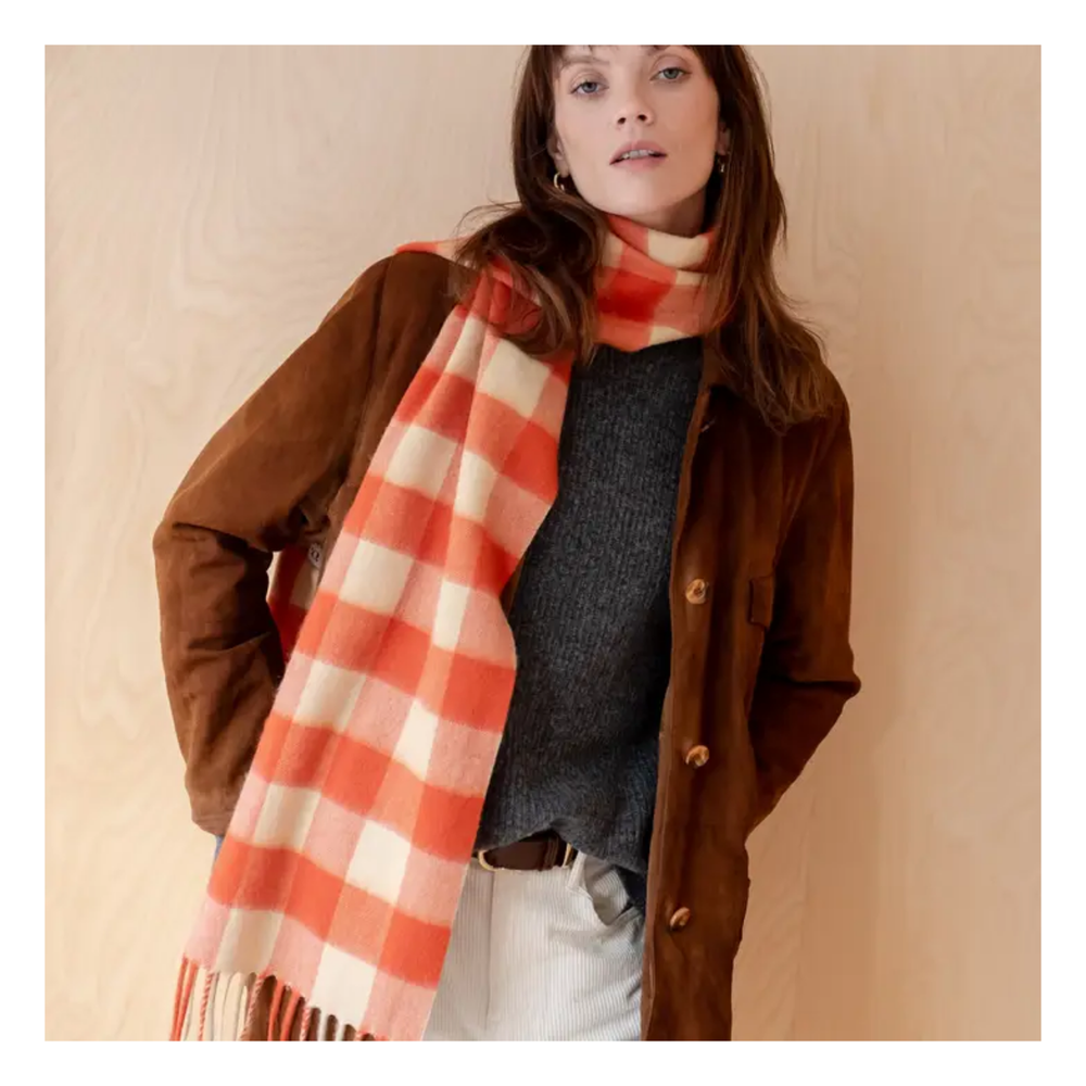 Lambswool Scarf in Orange Gingham