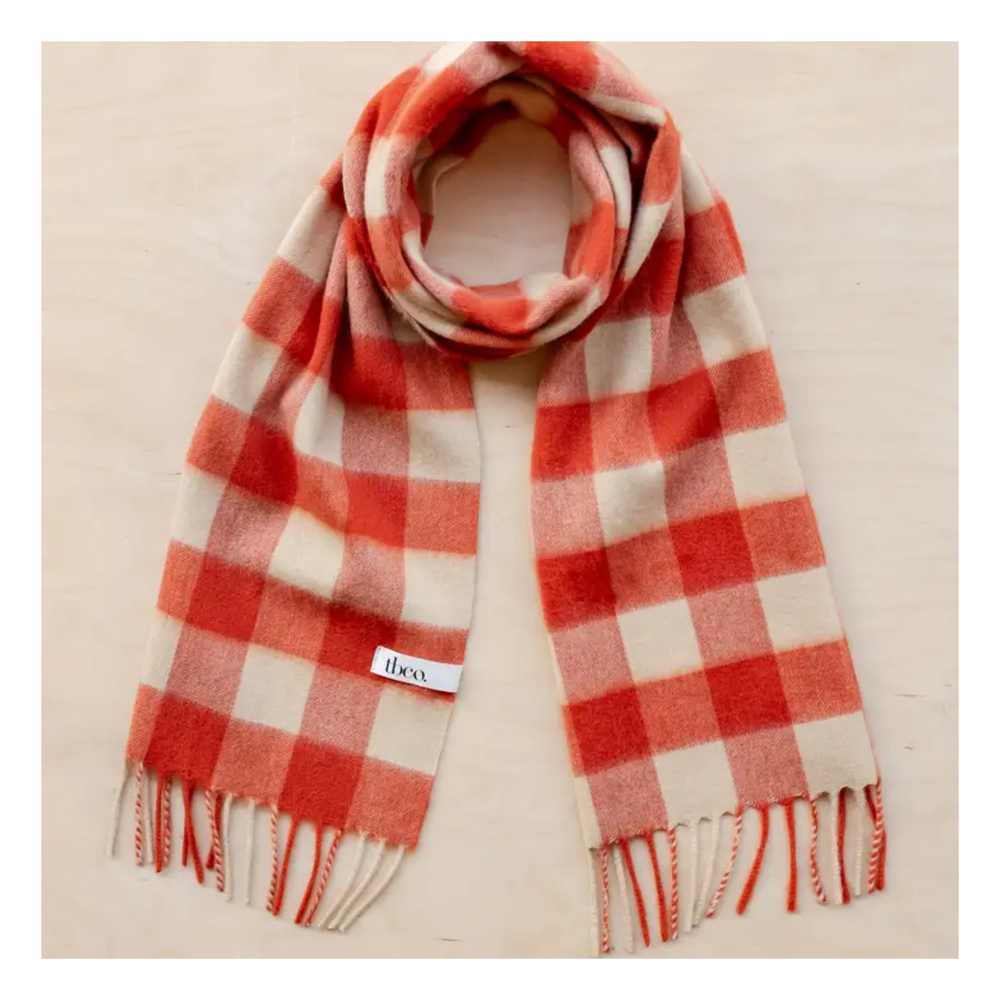 Lambswool Scarf in Orange Gingham