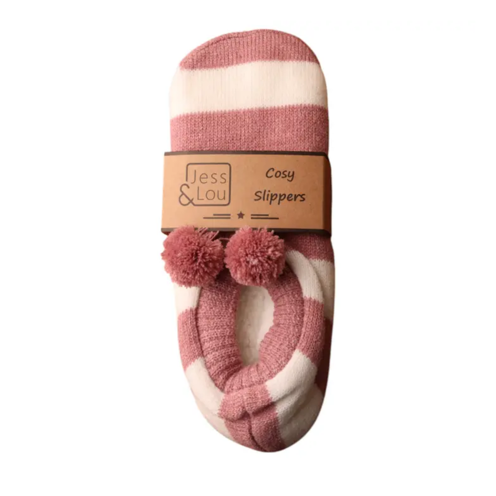 Pink & White Stripe Super Cosy Slippers