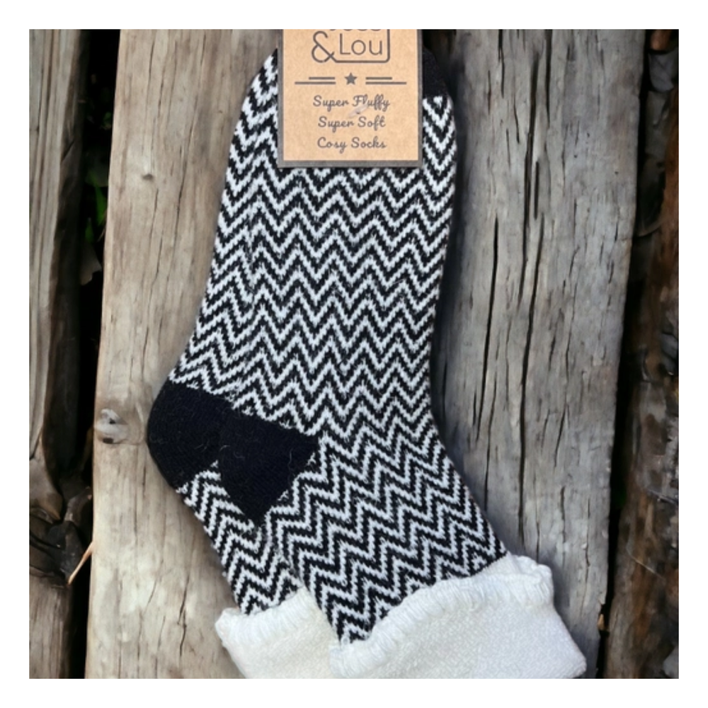 Black Herringbone Cuff Socks