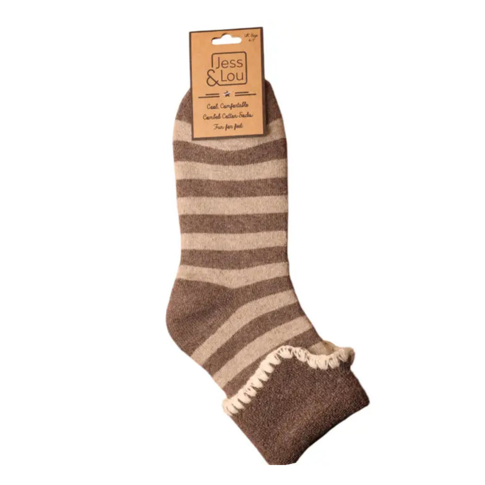 Cappuccino Stripe Cosy Cuff Socks