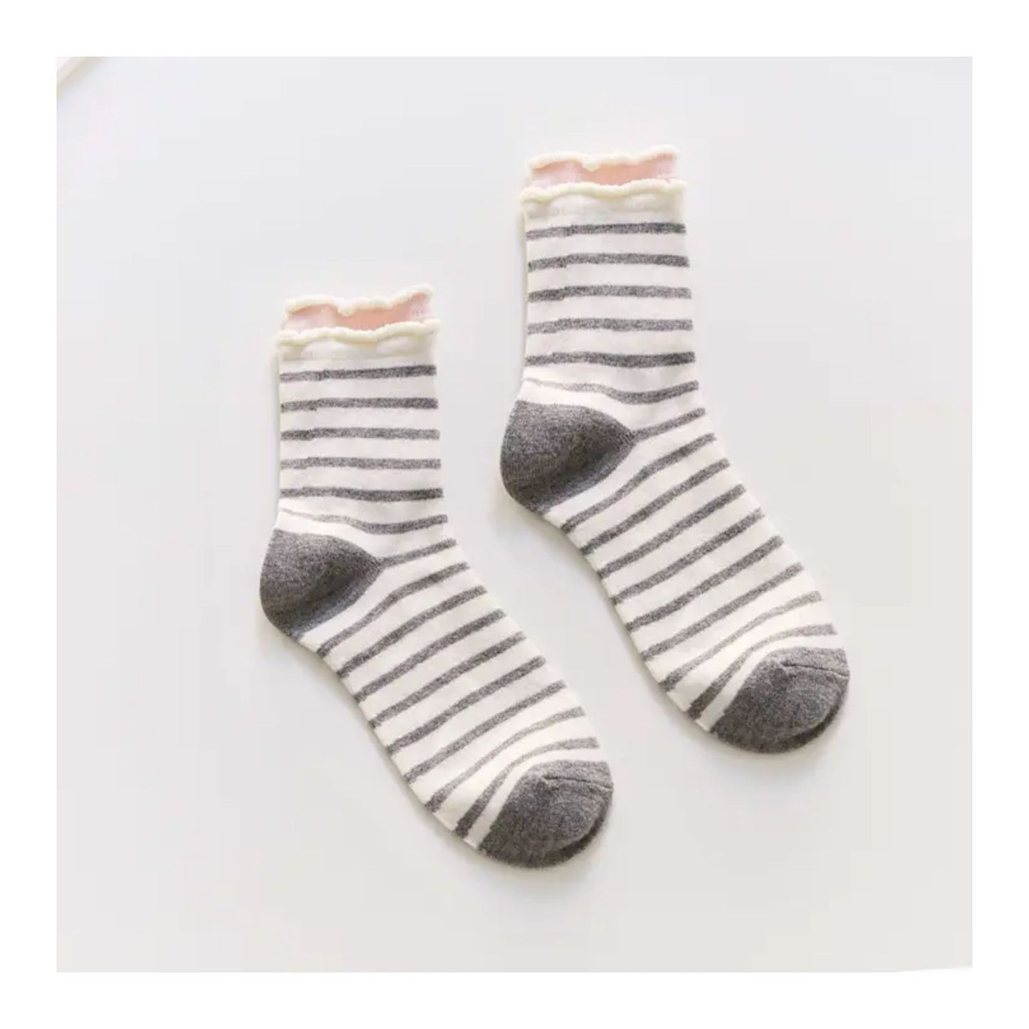 Grey Ruffle Stripe Socks