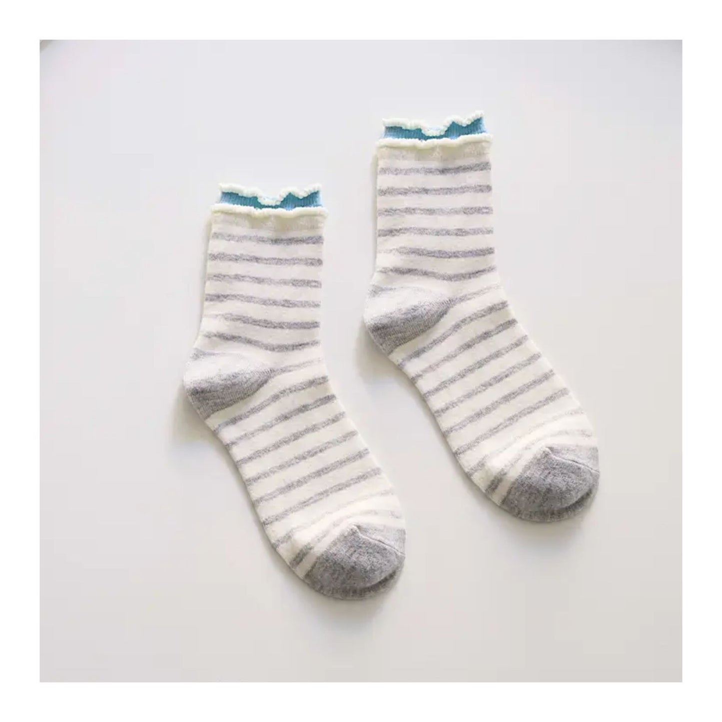 Light Grey Ruffle Stripe Socks