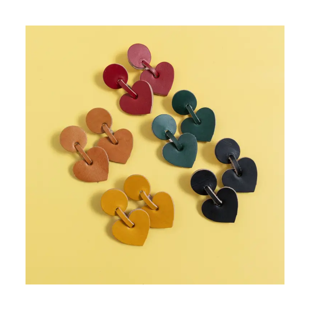 
                  
                    Leather Heart Drop Earrings
                  
                