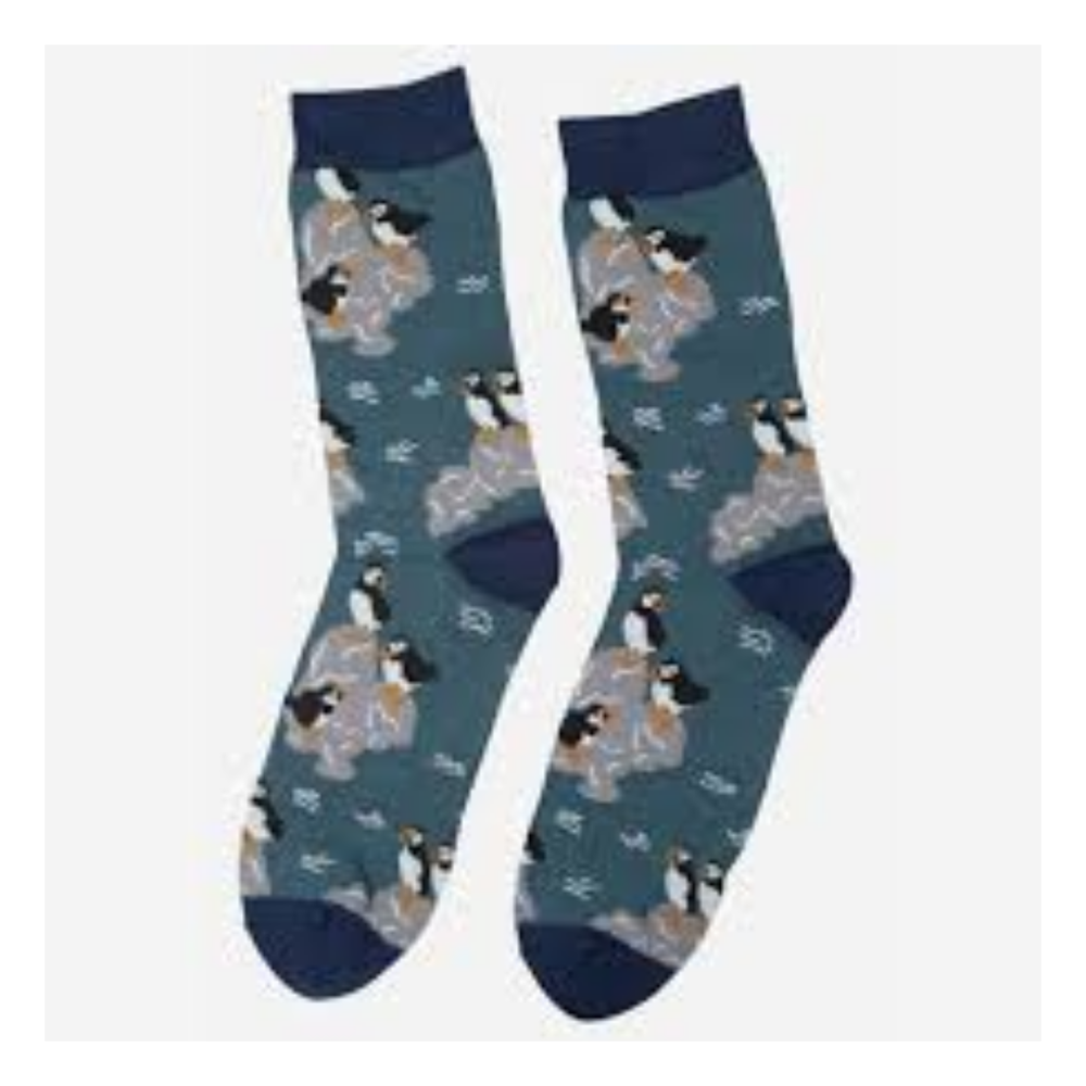 Mens Teal Puffin Bamboo Socks