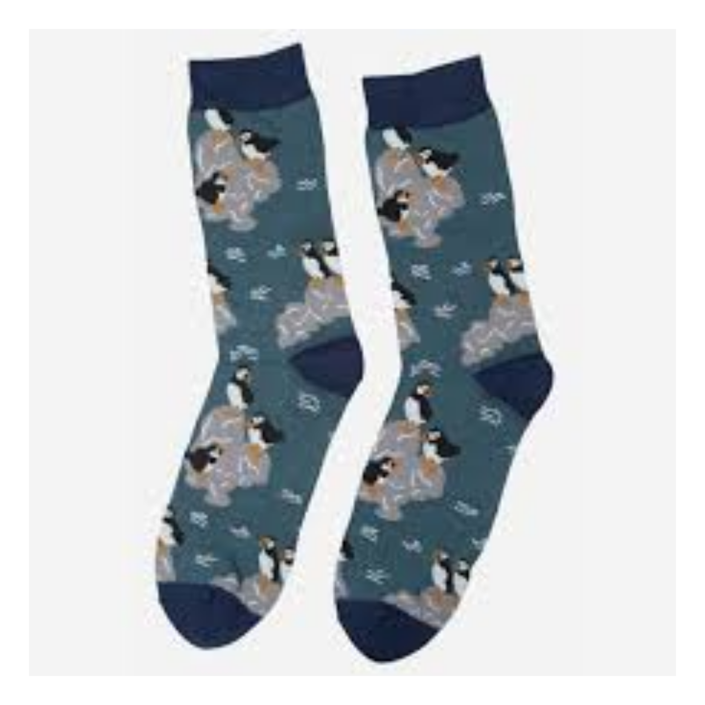 Mens Teal Puffin Bamboo Socks