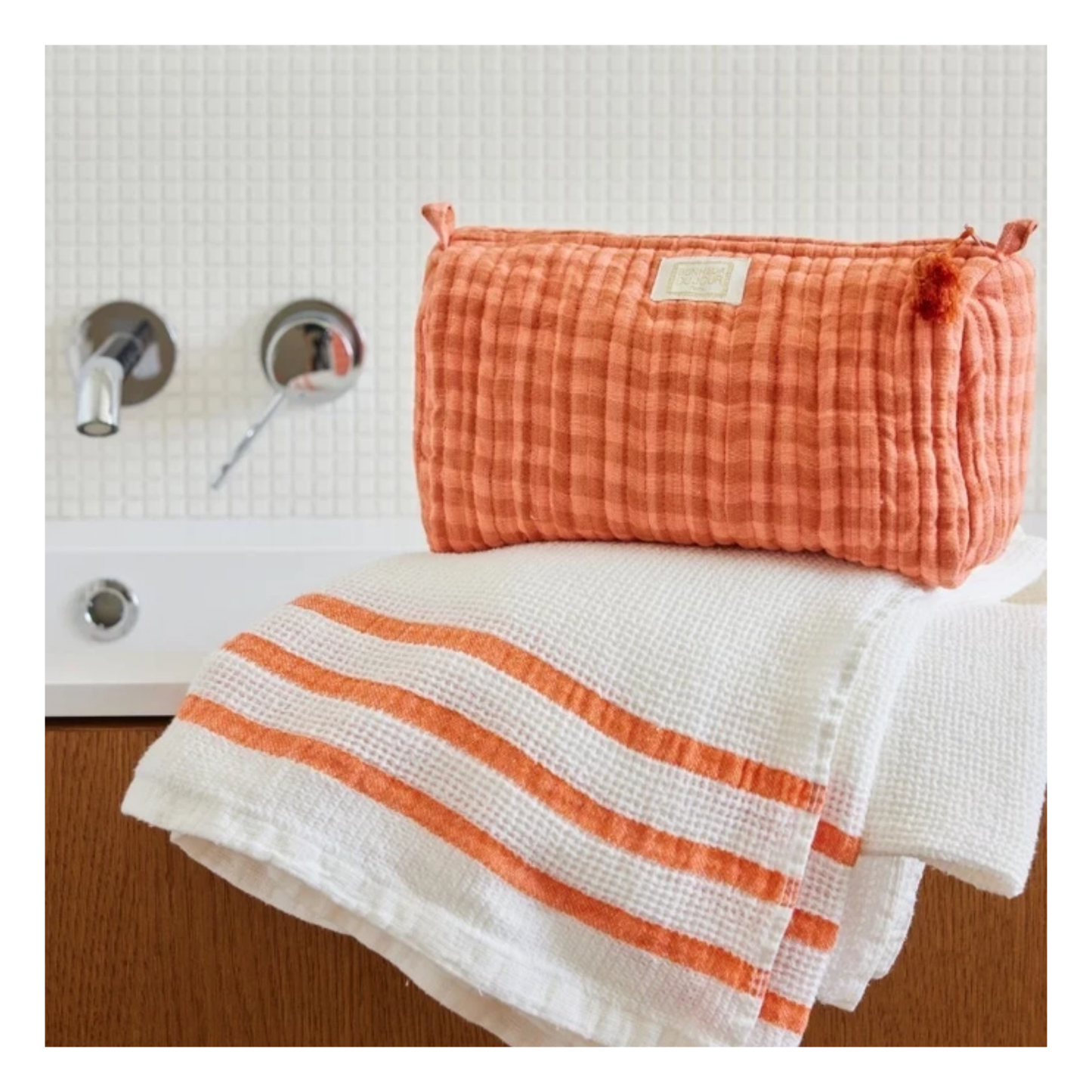 Pink Vichy/Terracotta Toiletry Bag