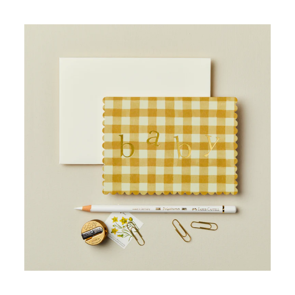 Mustard Gingham 'Baby' Card