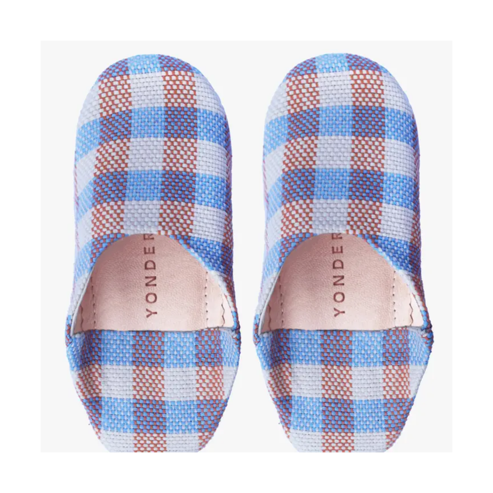 Cornflower Check Woven Cotton Slippers