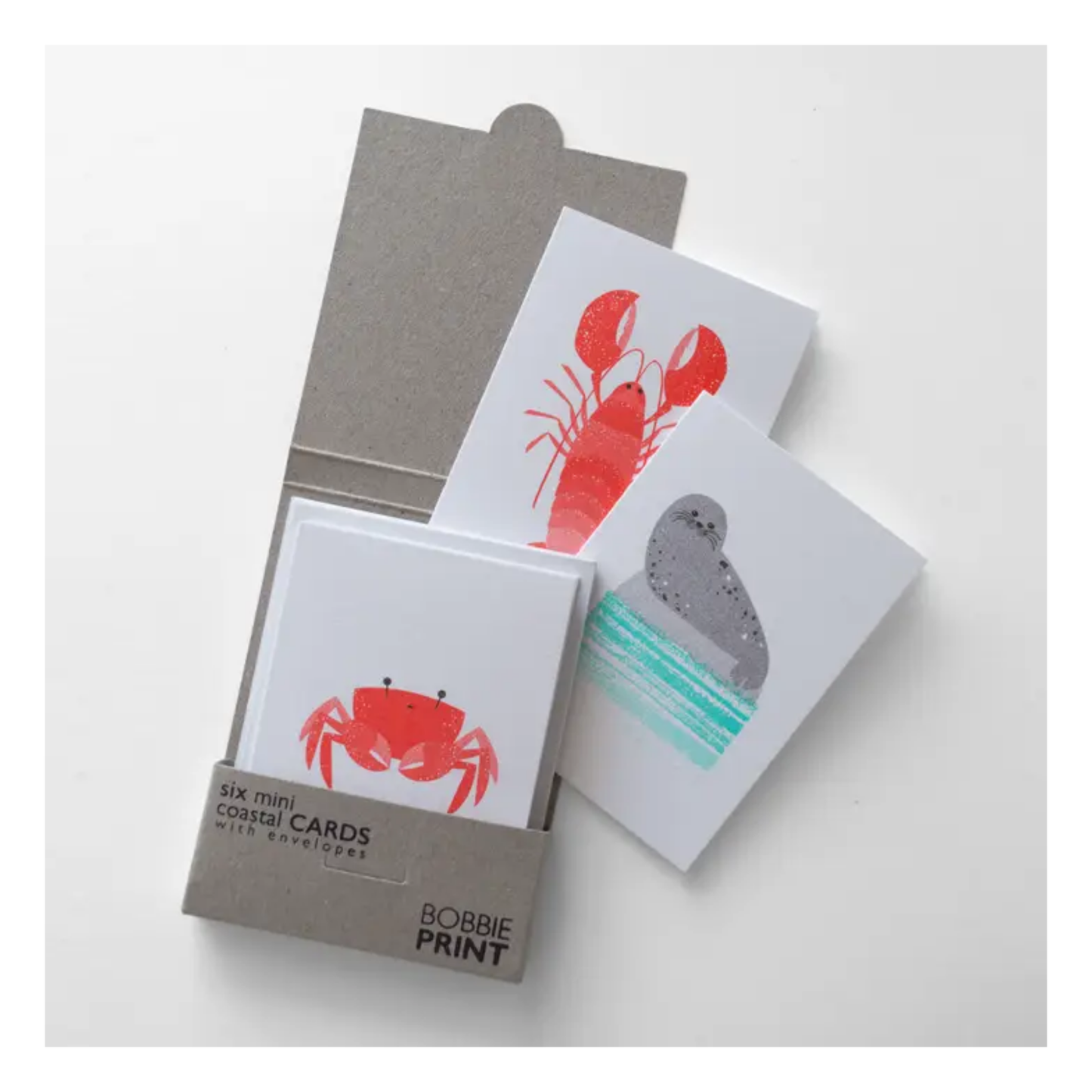 Cute Coastal Set of 6 Risograph Printed Mini Cards