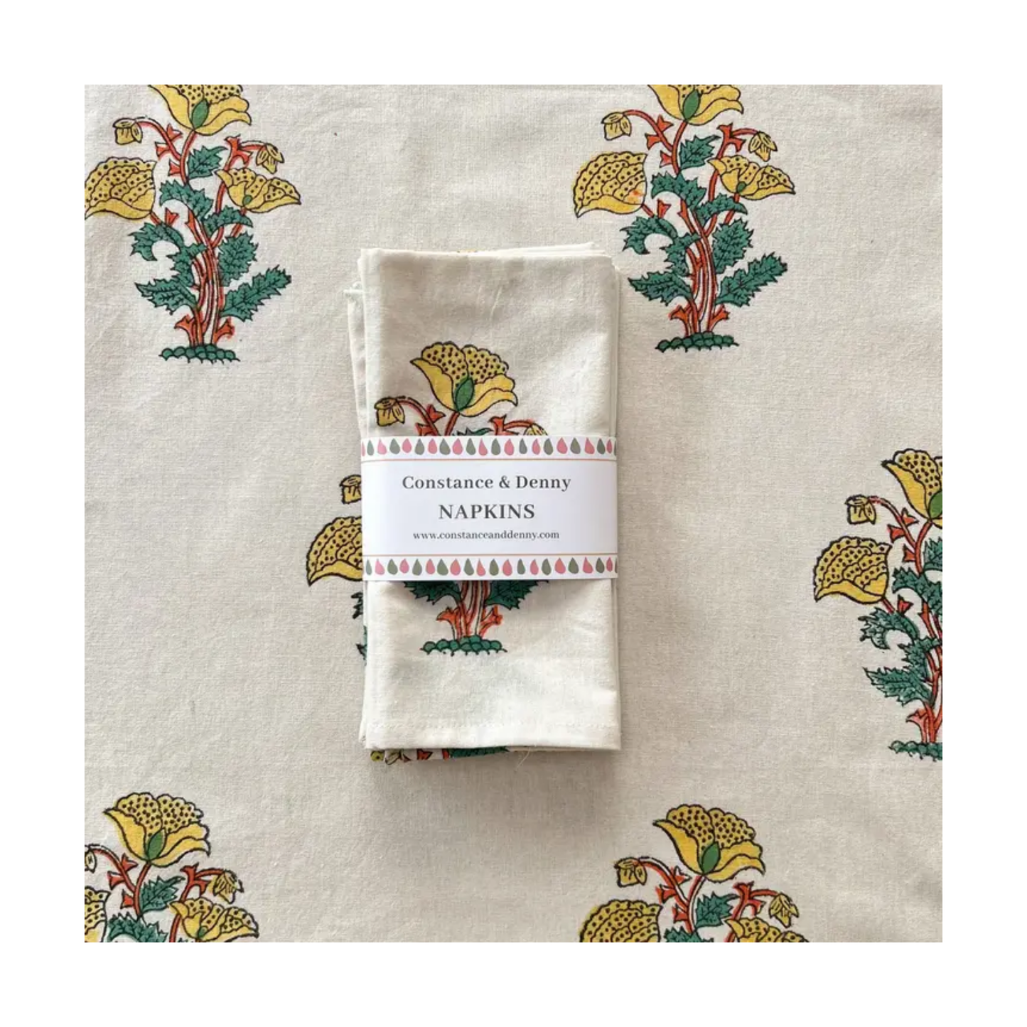 Yellow Flower Set of 4 Cotton Napkins