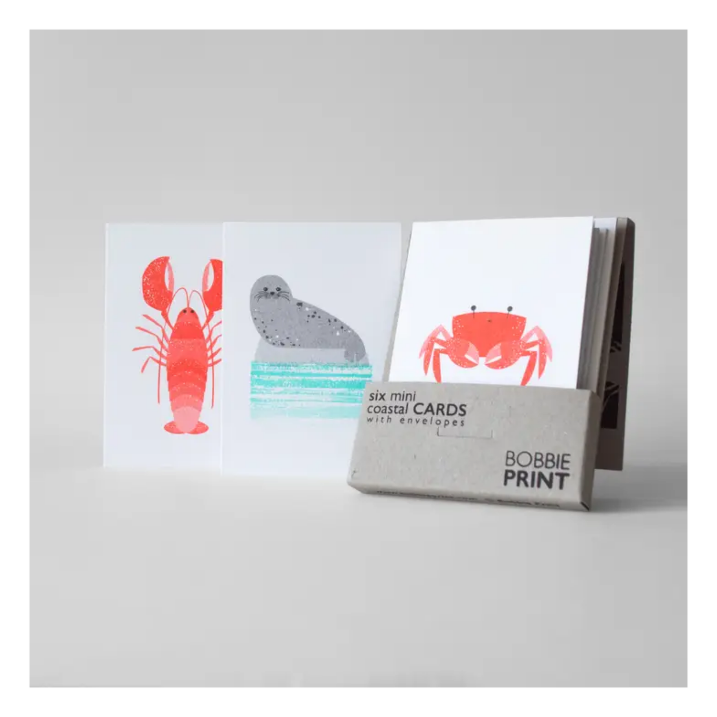 Cute Coastal Set of 6 Risograph Printed Mini Cards