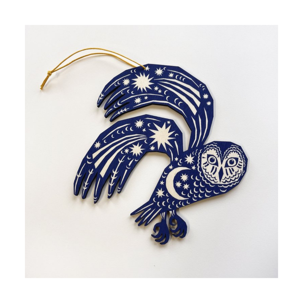 Midnight Blue Owl Wooden Decoration