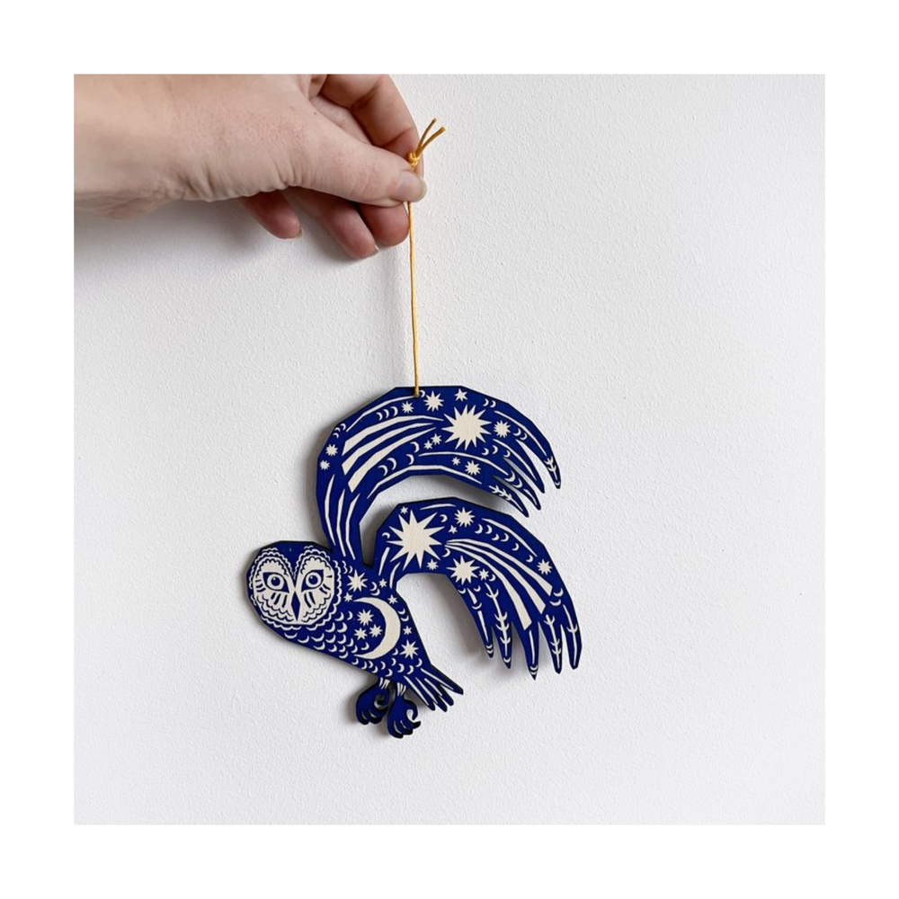 Midnight Blue Owl Wooden Decoration