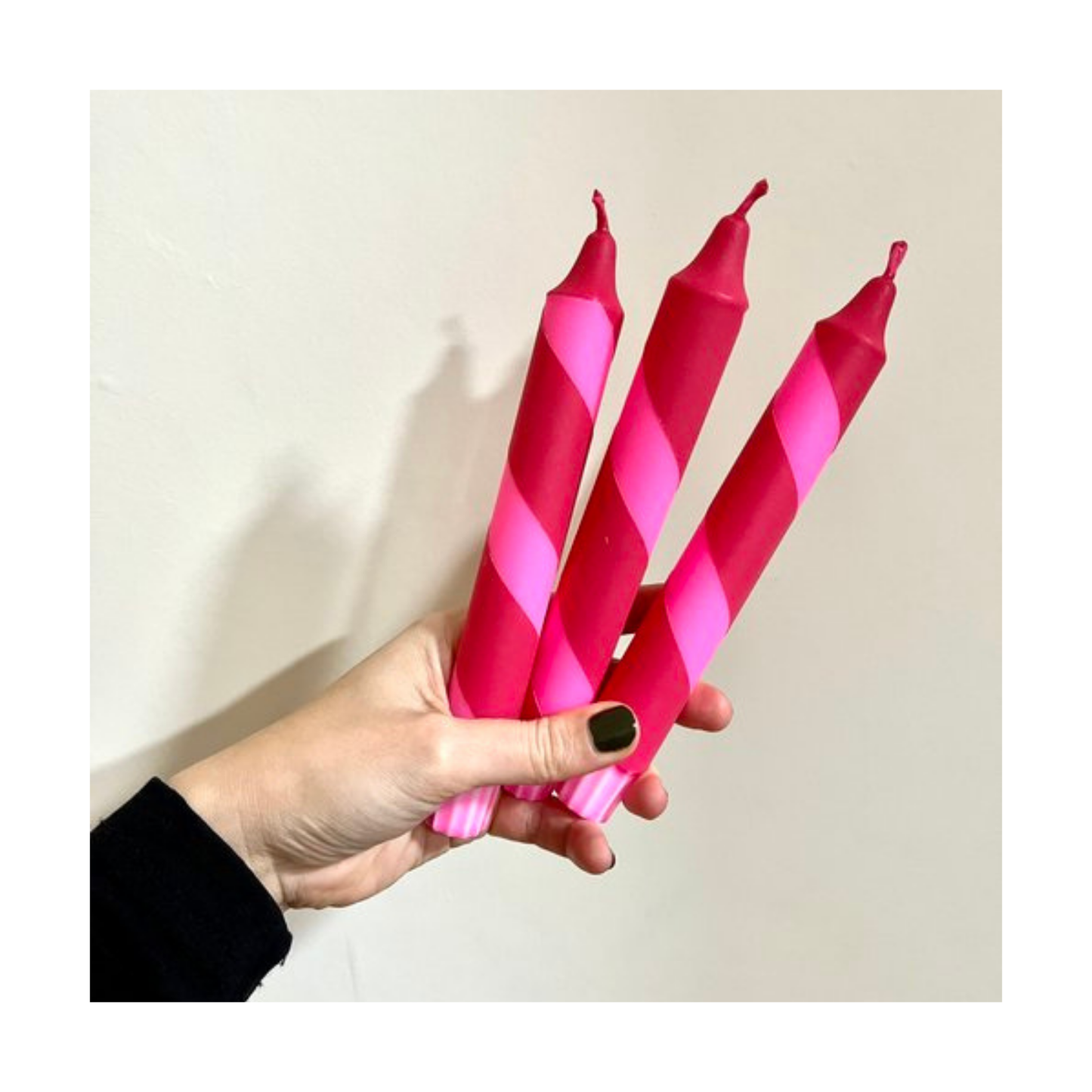 Neon Pink & Red Helter Skelter Dinner Candle