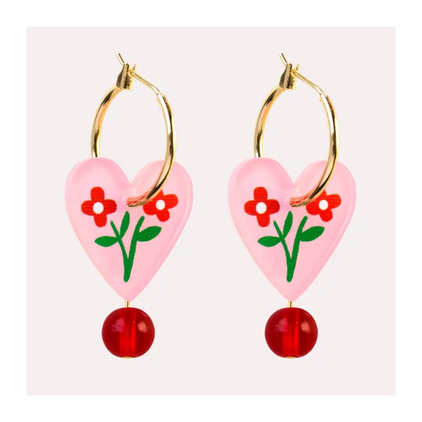 Pink Floral Heart Hoop Earrings