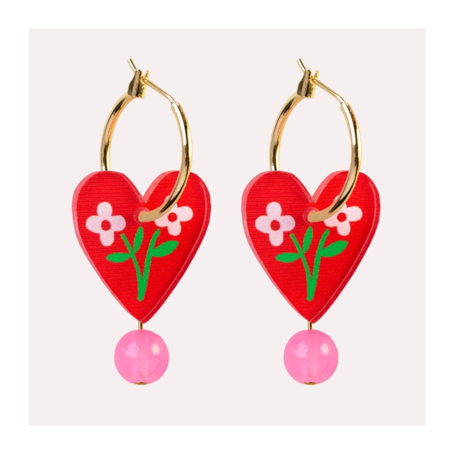 Red Floral Heart Hoop Earrings