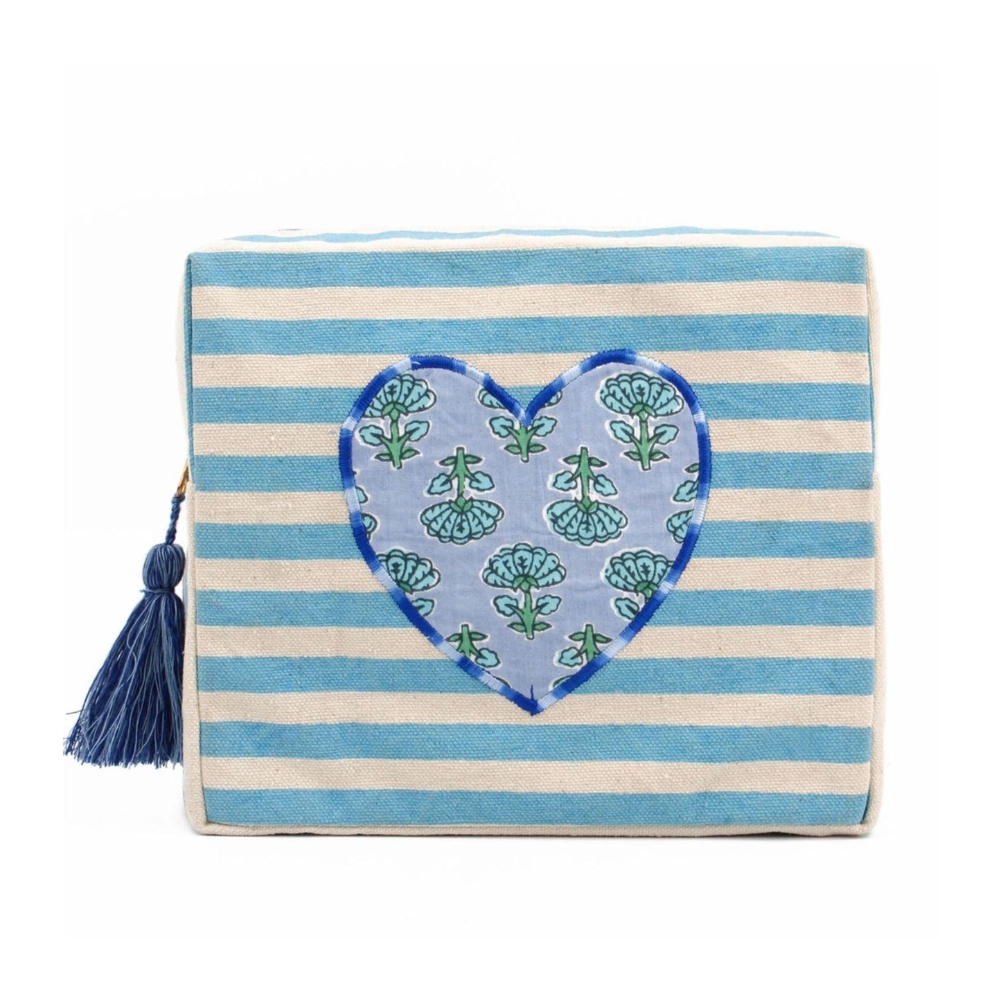 Blue Stripe Heart Wash Bag