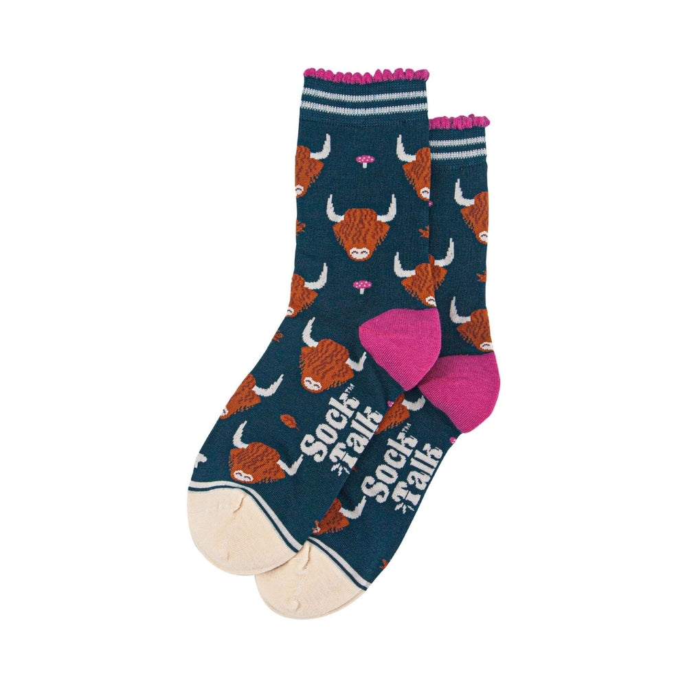 Highland Cow & Pink Toadstool Socks