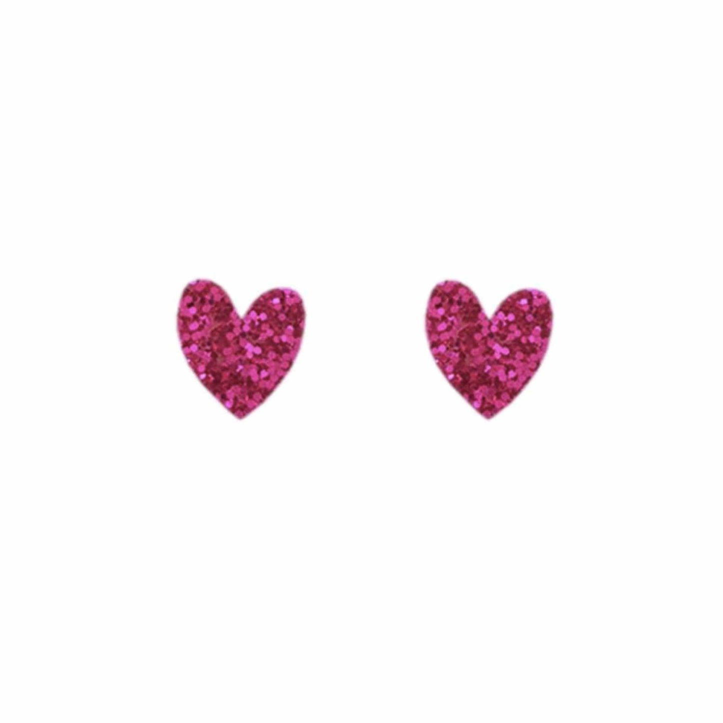 Hot Pink Glitter Heart Stud Earrings