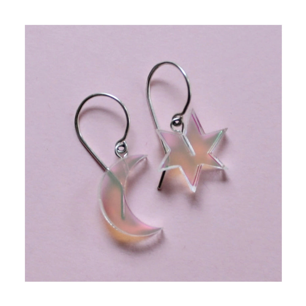 Iridescent Star & Moon Earrings