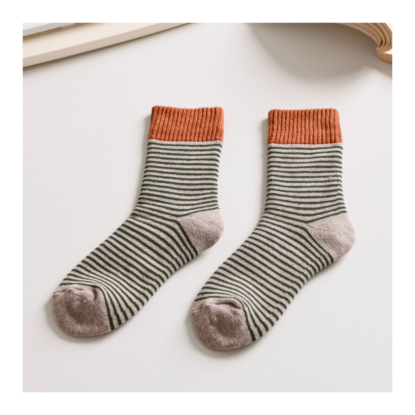 Khaki Striped Cotton Socks