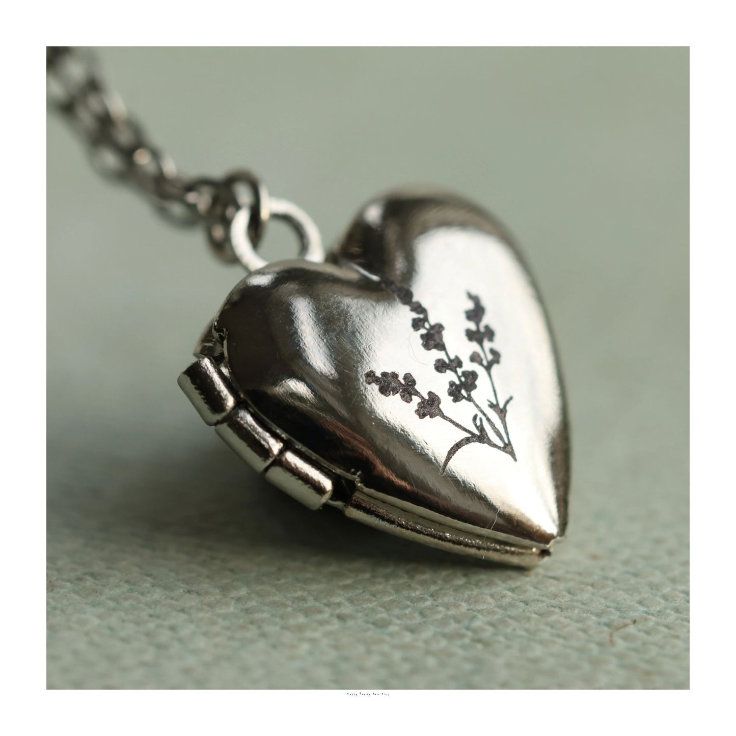 Larkspur Heart Silver Engraved Locket Necklace