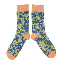  Women's Leopard Print Cotton Ankle Socks in Light Green & Navy