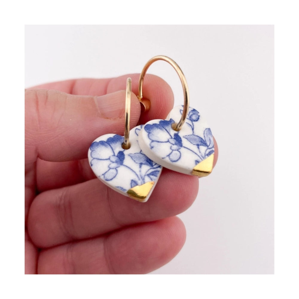 Heart Blue China Earrings