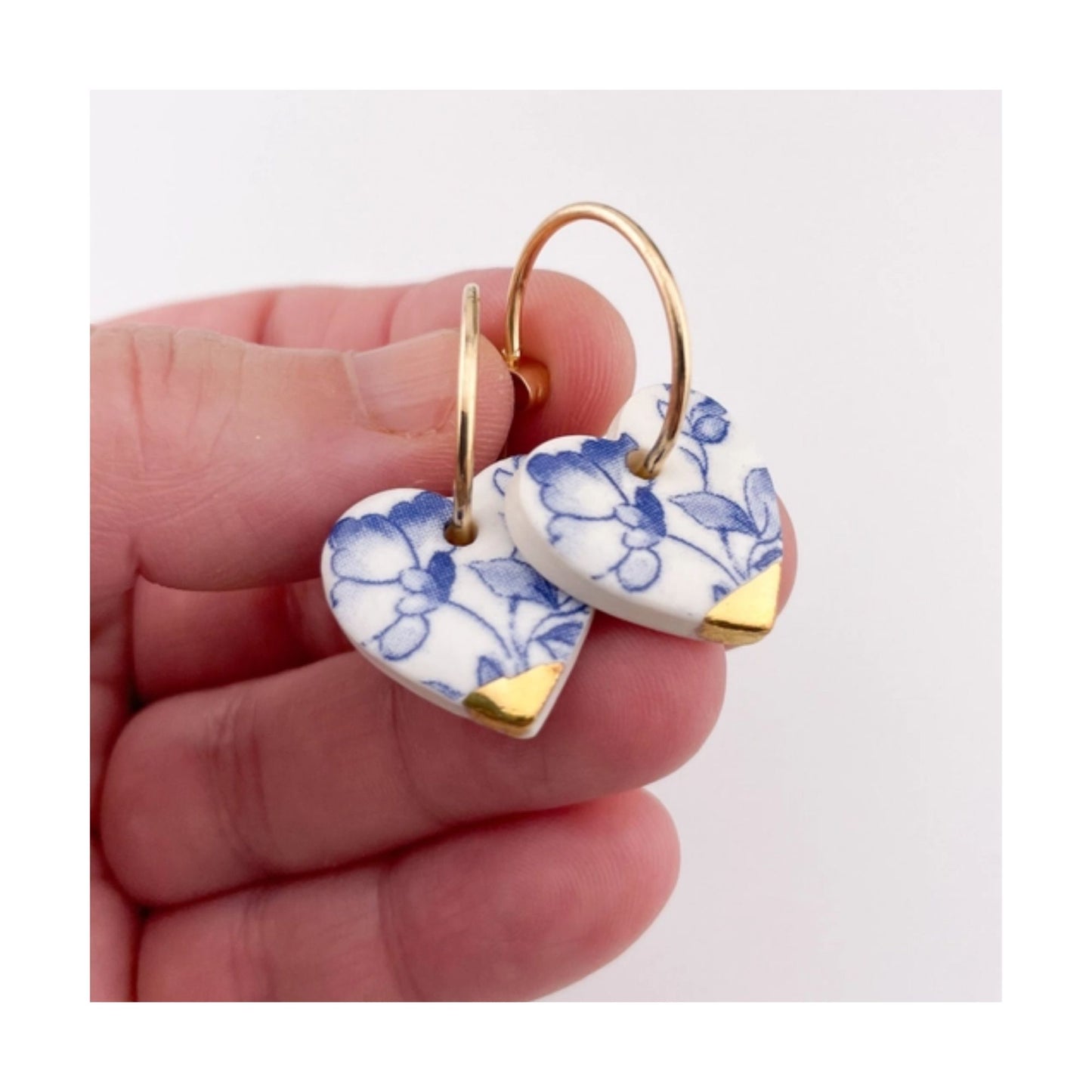 Heart Blue China Earrings