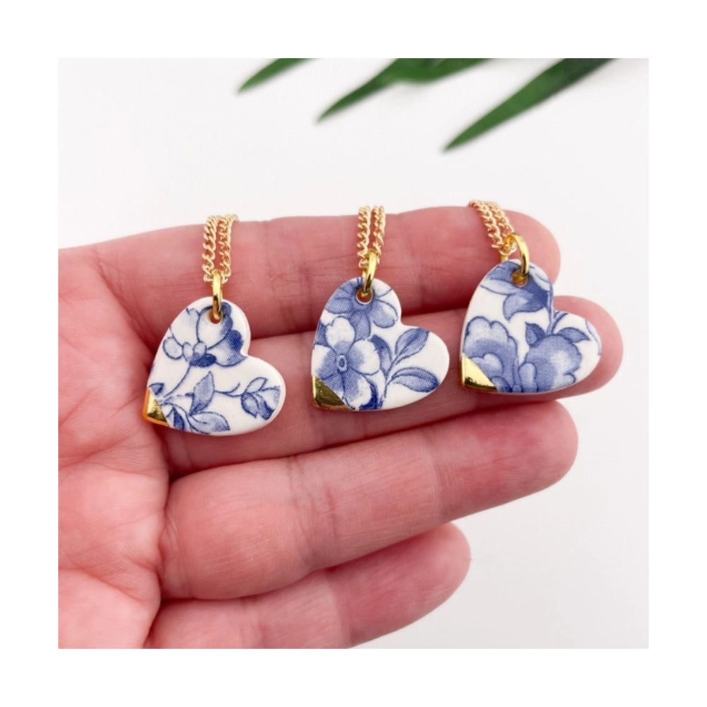Large Blue Heart China Necklace