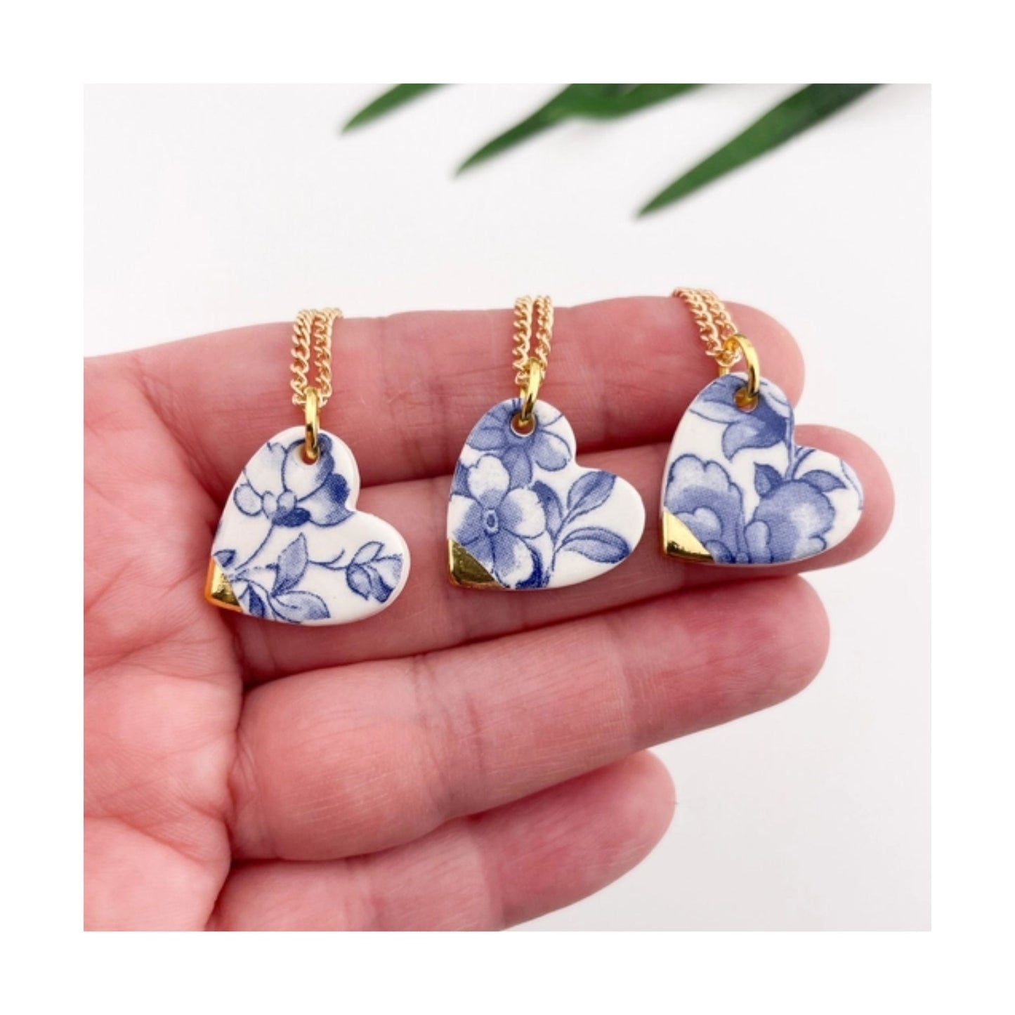Large Blue Heart China Necklace