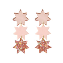  Triple Star Dangle Earrings in Light Pink