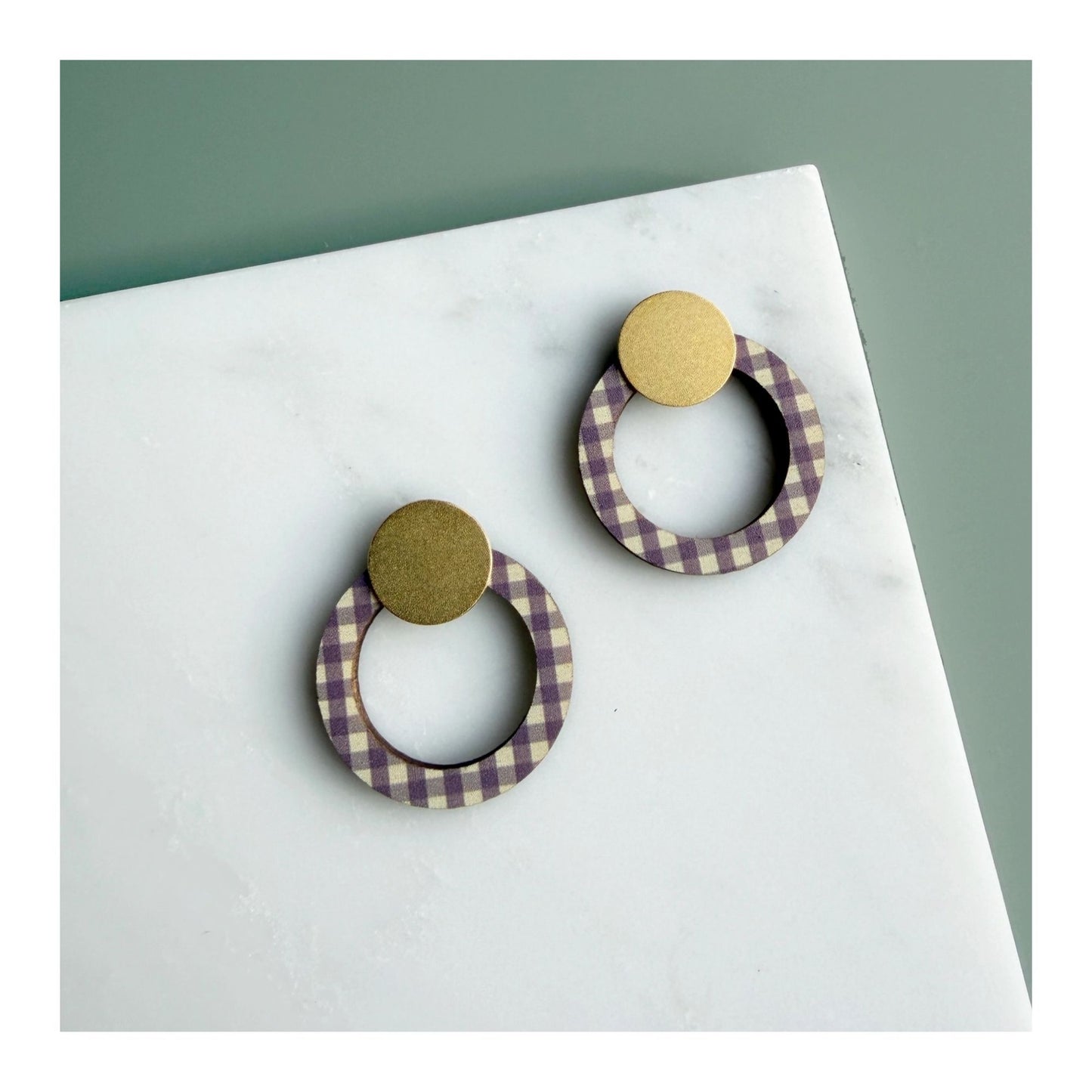 Lilac Gingham Ring Stud Earrings