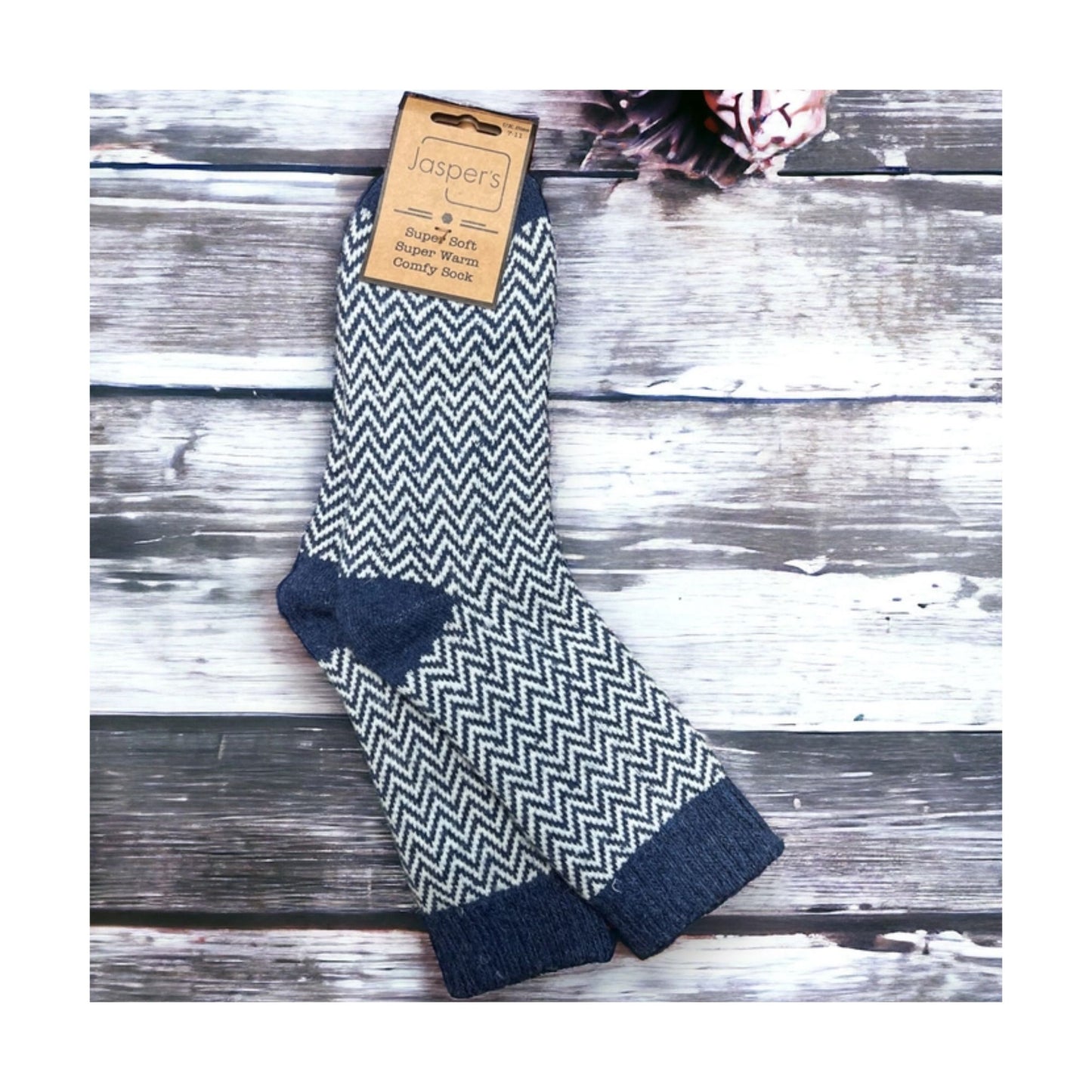 Navy Herringbone Super Cosy Socks