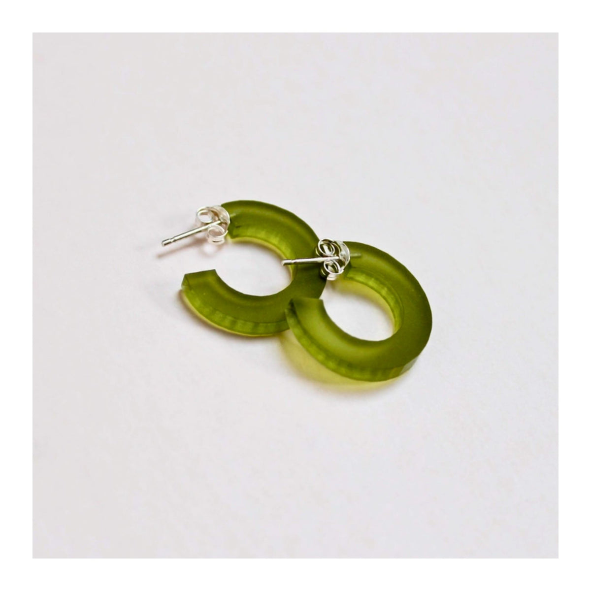 Mini Olive Green Perspex Hoop Earrings