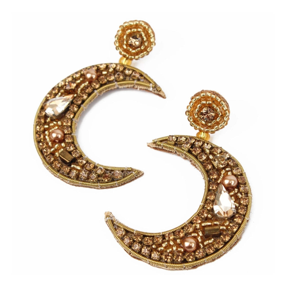 Gold Beaded Moon Earrings