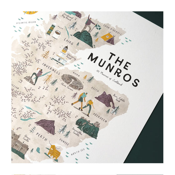 The Munros A2 Map Checklist Print with Wooden Hanging Frame