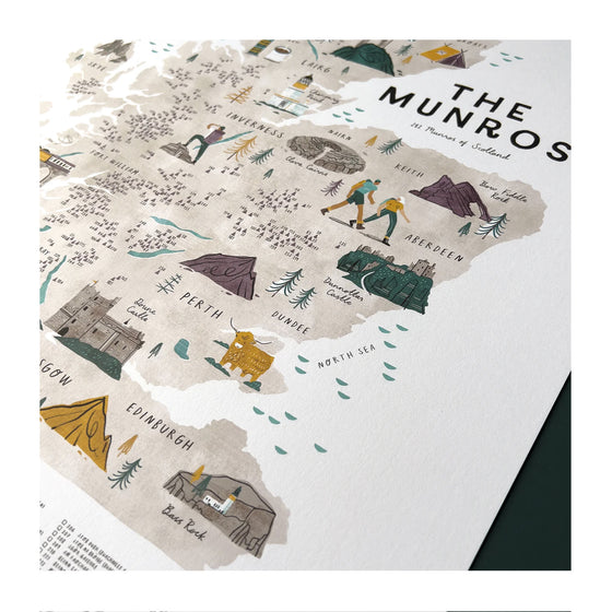 The Munros A2 Map Checklist Print with Wooden Hanging Frame