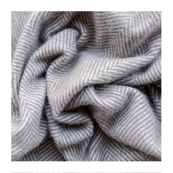 Natural Herringbone Recycled Wool Small Picnic Blanket