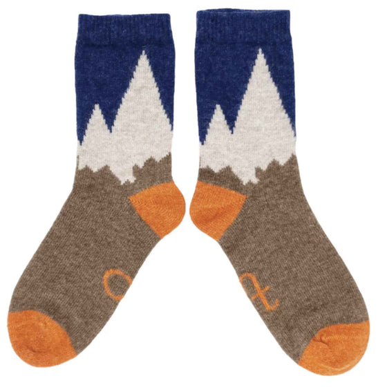 Women's Mountain Lambswool Ankle Socks in Navy & Orange