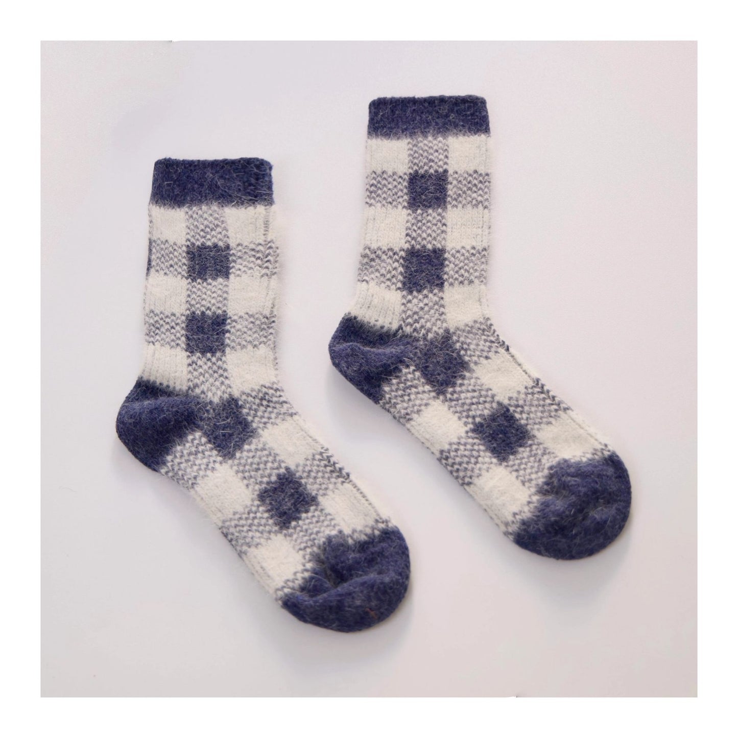 Navy Plaid Wool Blend Socks