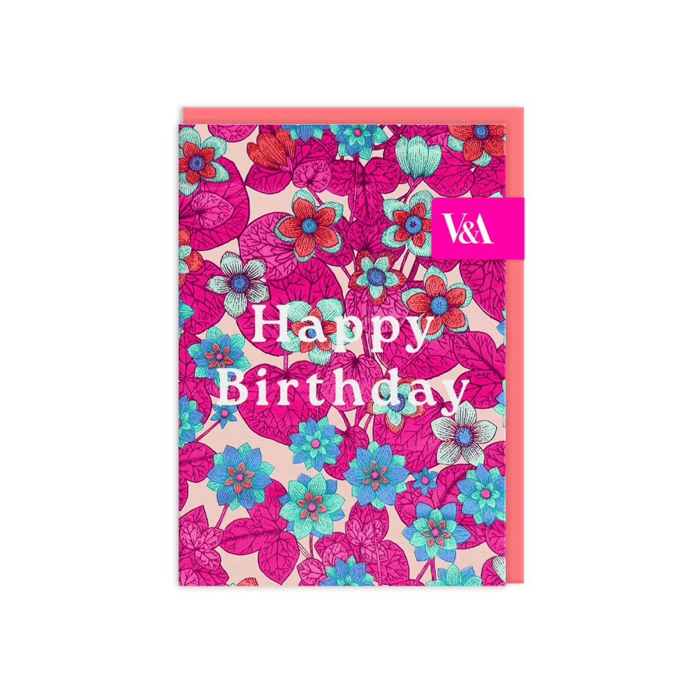 Neon Floral Pink and Blue Birthday Card