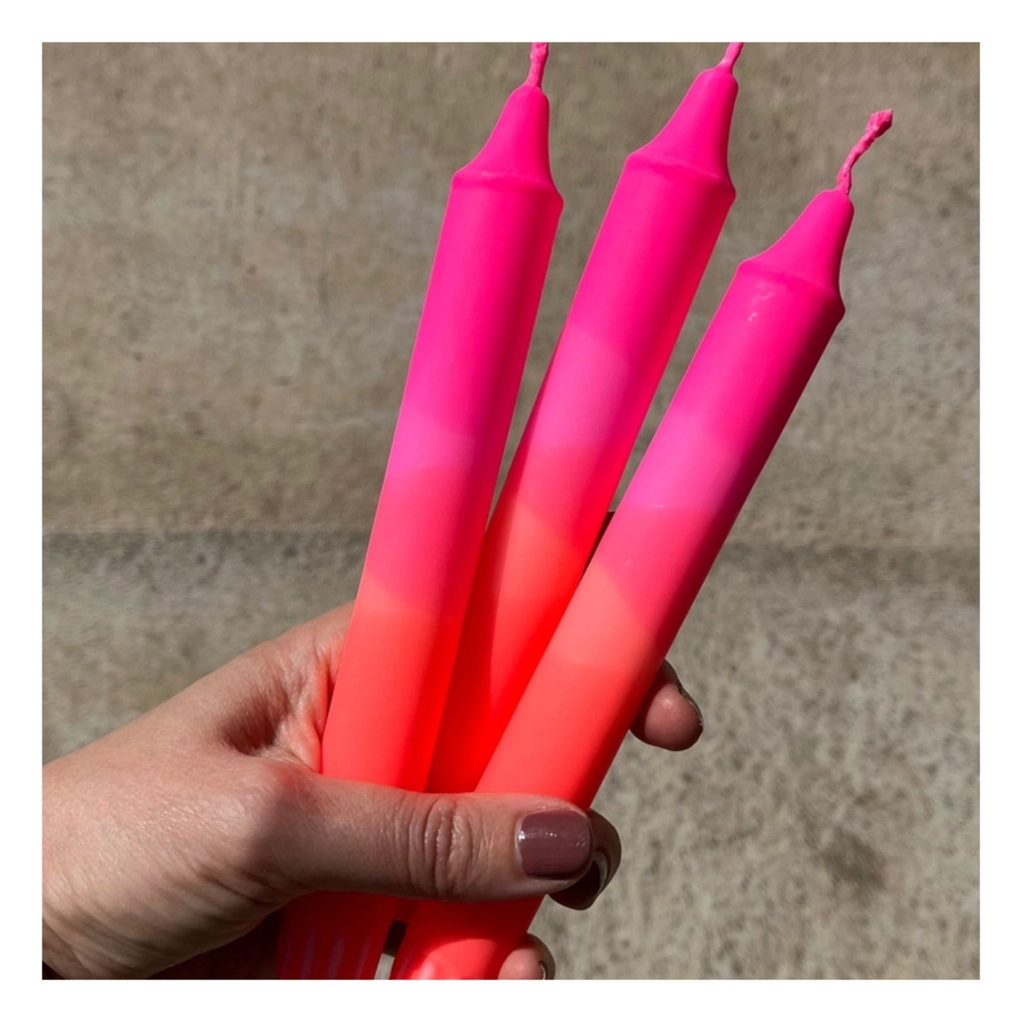 Neon Pink & Orange Ombre Dinner Candle
