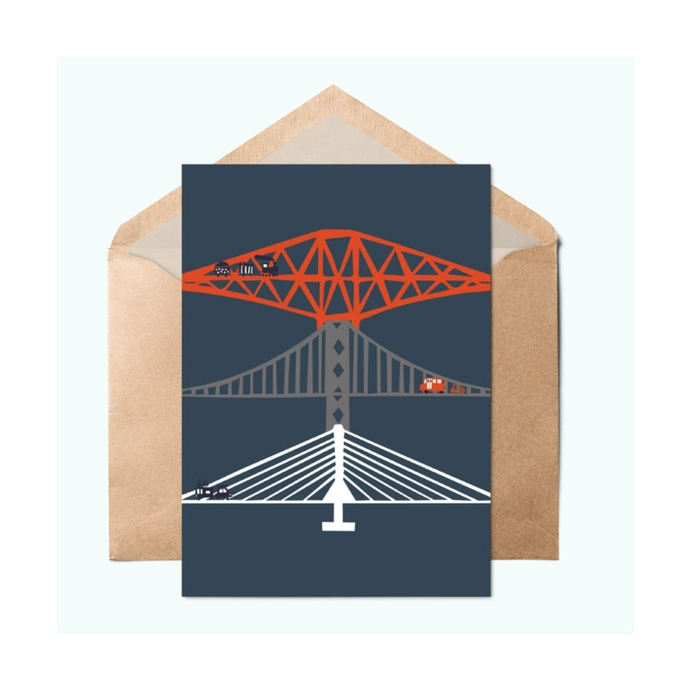 An illustrated greeting card from Jenni Douglas featuring the famous three bridges. The perfect greeting!