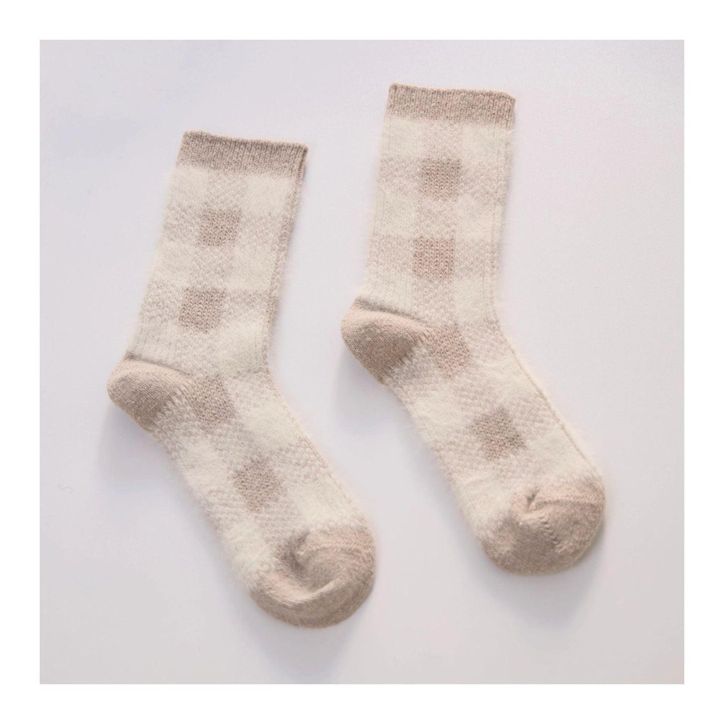 Oatmeal Plaid Wool Blend Socks