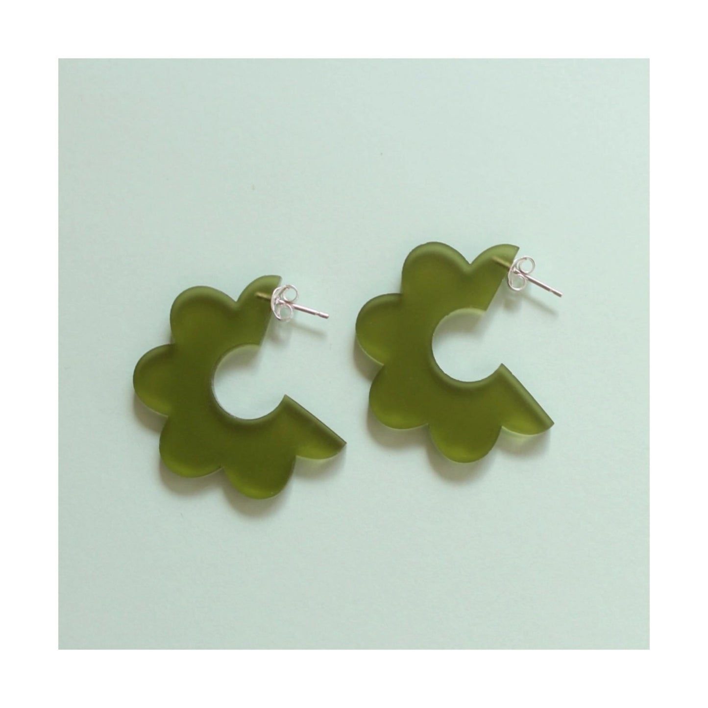 Olive Green Scallop Hoop Earrings