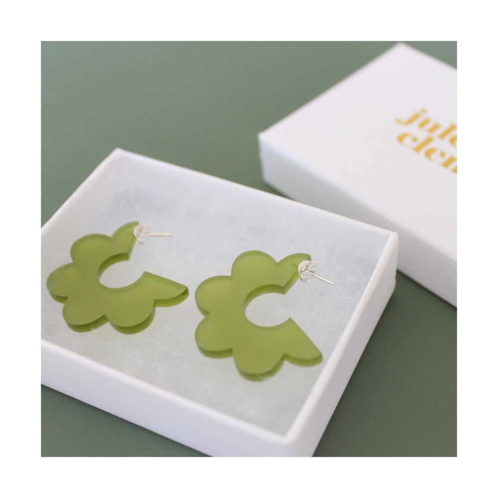 Olive Green Scallop Hoop Earrings
