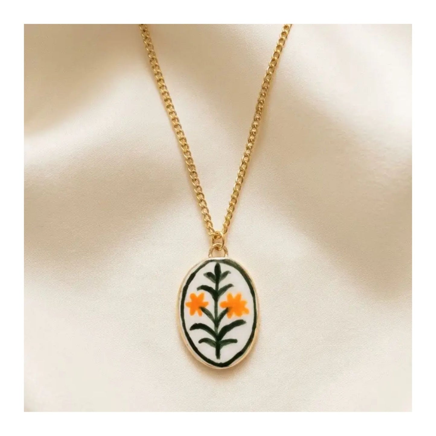Orange Flowers Ceramic Pendant