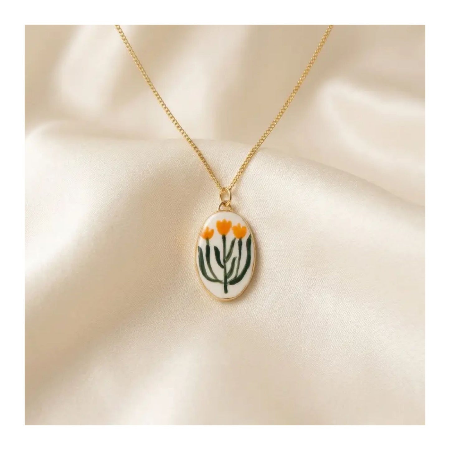Orange Flower Trio Ceramic Pendant